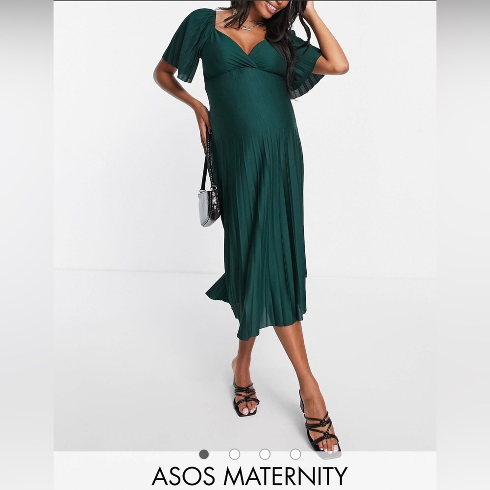 ASOS DESIGN Maternity pleated twist back cap sleeve midi dress in forest green